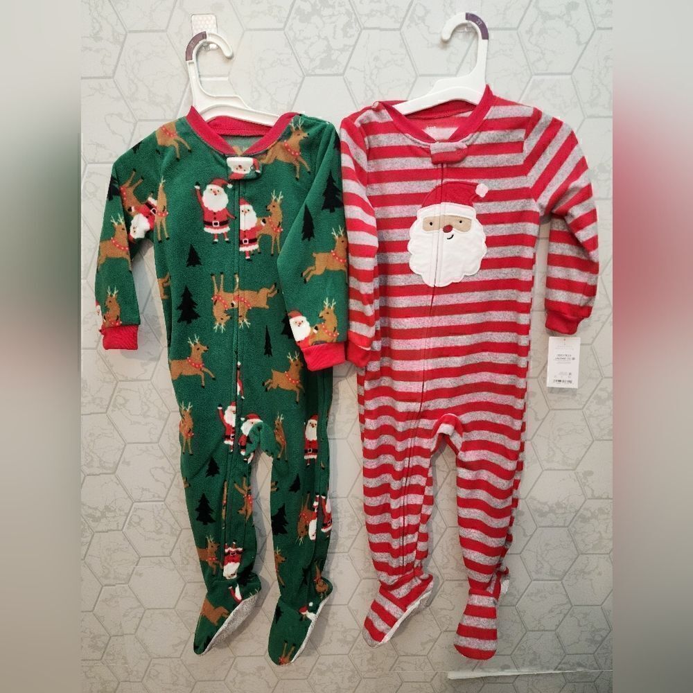 New boy's fleece Christmas footed pajama bundle